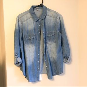 Jean Denim Button Down Long Sleeve Shirt Top